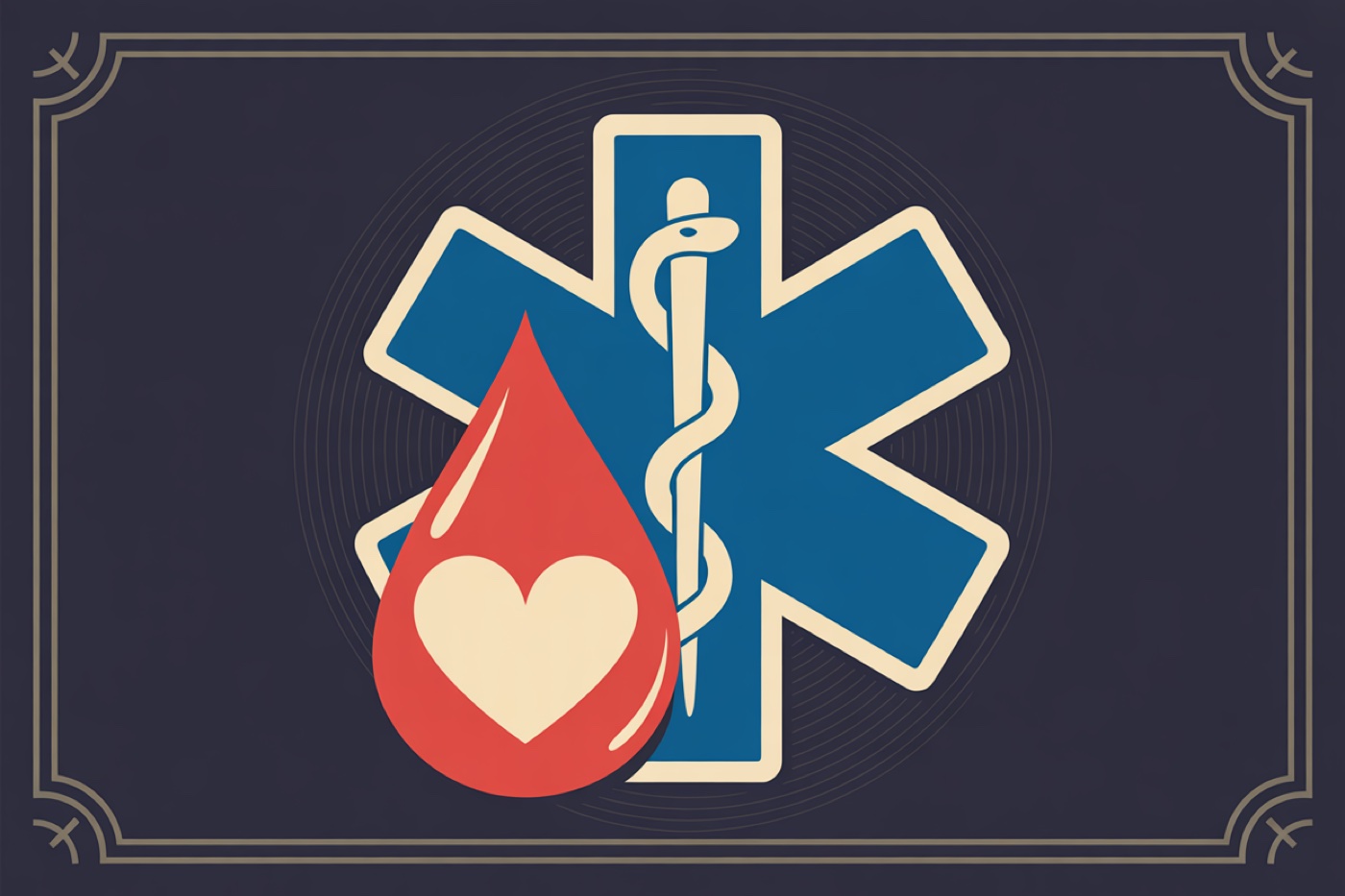 Blood drive emblem: an EMS Star of Life with a blood drop and heart.